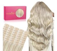 WENNALIFE Extension Cheveux Naturel Adhesive, 35cm 100g 40pcs Extension Adhesive Cheveux Naturel, Extension Cheveux Naturel Remy Invisibles, Blond Cendré Blond Platine Surligné