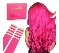 WENNALIFE Extension Cheveux Naturel Adhesive, 35cm 25g 10pcs Extension Adhesive Cheveux Naturel, Extension Cheveux Naturel Remy Invisibles, Rose vif