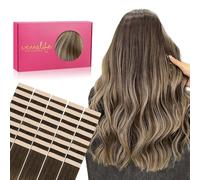 WENNALIFE Extension Cheveux Naturel Adhesive, 40cm 100g 40pcs Extension Adhesive Cheveux Naturel, Extension Cheveux Naturel Remy Invisibles, Balayage marron chocolat à blond miel