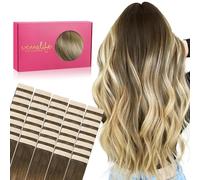 WENNALIFE Extension Cheveux Naturel Adhesive, 45cm 100g 40pcs - Remy Invisibles, Ombre Brun Noisette à Brun Cendré et Blond Décoloré