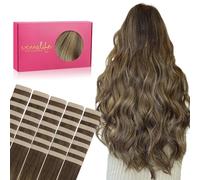 WENNALIFE Extension Cheveux Naturel Adhesive, 50cm 100g 40pcs Extension Adhesive Cheveux Naturel, Extension Cheveux Naturel Remy Invisibles, Marron chocolat à blond caramel