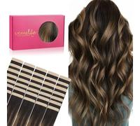 WENNALIFE Extension Cheveux Naturel Adhesive, 65cm 100g 40pcs Extension Adhesive Cheveux Naturel, Extension Cheveux Naturel Remy Invisibles, Balayage marron foncé à marron châtaigne