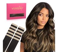 WENNALIFE Extension Cheveux Naturel Adhesive, 65cm 25g 10pcs Extension Adhesive Cheveux Naturel, Extension Cheveux Naturel Remy Invisibles, Balayage marron foncé à marron châtaigne