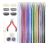 WENNALIFE Kit de guirlandes de cheveux pour filles, 16 couleurs, 3200 mèches de 122 cm, kit de fée à paillettes résistantes à la chaleur, kit d'extensions de cheveux avec outils, plumes de Noël