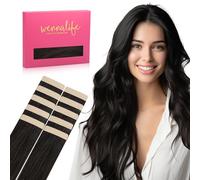 WENNALIFE Lot de 10 extensions capillaires en cheveux humains Remy droits, 25 cm, 20 g, noir naturel #1B