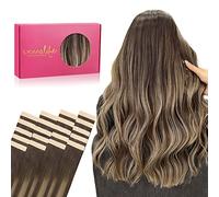 WENNALIFE Lot de 20 extensions capillaires adhésives en cheveux humains Remy invisibles, soyeux, droits, 50 g, 45 cm, balayage, marron chocolat à blond miel
