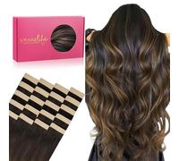 WENNALIFE Lot de 20 extensions capillaires adhésives en cheveux humains Remy invisibles, soyeux, droits, 50 g, 45 cm, balayage, marron foncé à marron châtaigne