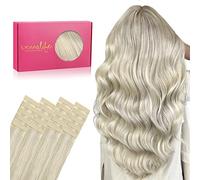 WENNALIFE Lot de 20 extensions capillaires adhésives en cheveux humains Remy invisibles, soyeux, droits, 50 cm, blond cendré, blond platine, 50 cm