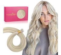 WENNALIFE Nano Hair Extentions, 50g 100pcs 40cm Blond cendré Highlights Platine. Extensions de cheveux naturels pour femmes, Nano Ring invisibles avec silicone. Cheveux extension.
