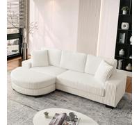 WENNEWU Canapé d'angle en L - Canapé 4 Places, 256.5 x 133.5 x 89 cm, Corde du Roi Classique, Design Modulaire avec Pouf Ovale, 2 Coussin Inclus, Idéal pour Salon, Appartements & Bureaux,Beige