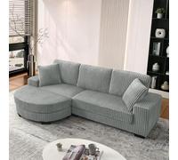 WENNEWU Canapé d'angle en L - Canapé 4 Places, 256.5 x 133.5 x 89 cm, Corde du Roi Classique, Design Modulaire avec Pouf Ovale, 2 Coussin Inclus, Idéal pour Salon, Appartements & Bureaux,Gris