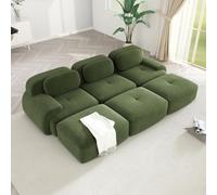 WENNEWU CanapéS Deux Places Modernes CompresséS Et sans Structure, Grands CanapéS d'angle pour Salon, Canapé Angle Modulable en Velours CôTelé Effet Nuage, Mousse à MéMoire Forme,D,3Seater+3Ottoman