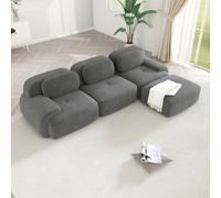 WENNEWU CanapéS Deux Places Modernes CompresséS Et sans Structure, Grands CanapéS d'angle pour Salon, Canapé Angle Modulable en Velours CôTelé Effet Nuage, Mousse à MéMoire Forme,C,3Seater+1Ottoman