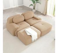 WENNEWU CanapéS Deux Places Modernes CompresséS Et sans Structure, Grands CanapéS d'angle pour Salon, Canapé Angle Modulable en Velours CôTelé Effet Nuage, Mousse à MéMoire Forme,B,2Seater+2Ottoman