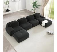 WENNEWU CanapéS Deux Places Modernes CompresséS Et sans Structure, Grands CanapéS d'angle pour Salon, Canapé Angle Modulable en Velours CôTelé Effet Nuage, Mousse à MéMoire Forme,A,4Seater+2Ottoman