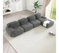 WENNEWU CanapéS Deux Places Modernes CompresséS Et sans Structure, Grands CanapéS d'angle pour Salon, Canapé Angle Modulable en Velours CôTelé Effet Nuage, Mousse à MéMoire Forme,C,4Seater+1Ottoman