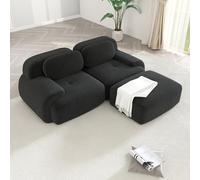 WENNEWU CanapéS Deux Places Modernes CompresséS Et sans Structure, Grands CanapéS d'angle pour Salon, Canapé Angle Modulable en Velours CôTelé Effet Nuage, Mousse à MéMoire Forme,A,2Seater+1Ottoman