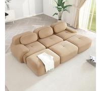 WENNEWU CanapéS Deux Places Modernes CompresséS Et sans Structure, Grands CanapéS d'angle pour Salon, Canapé Angle Modulable en Velours CôTelé Effet Nuage, Mousse à MéMoire Forme,B,3Seater+3Ottoman