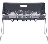 WENNEWU PoêLe à BrûLeur, RéChaud De Camping à Gaz, RéChaud à Gaz Butane Portable à Double BrûLeur pour Barbecue De Camping, ContrôLe De TempéRature IndéPendant,Métallique