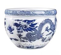 WENNEWU Pot De Fleurs DéCoratif en Porcelaine Bleu Et Blanc, Pot De Fleurs en CéRamique Chinoise à Motif De Dragon, pour Jonquilles, Culture Hydroponique, Lotus Ou Poissons Rouges,22.5cm