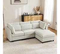 WENNEWU Sofa Moderne en Tissu Chenille avec Pouf Amovible, Sofa d'angle en L, Sofa en U, Sofa Modulaire, Adapté à la Maison, Salon, Appartement, etc.,Beige+Linen+3 Seat