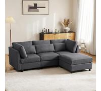WENNEWU Sofa Moderne en Tissu Chenille avec Pouf Amovible, Sofa d'angle en L, Sofa Modulaire, Adapté à la Maison, Salon, Appartement, etc.,Gray+Linen+3 Seat