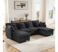 WENNEWU Sofa Moderne en Tissu Chenille avec Pouf Amovible, Sofa d'angle en L, Sofa Modulaire, Adapté à la Maison, Salon, Appartement, etc.,Gray+Chenille+5 Seat