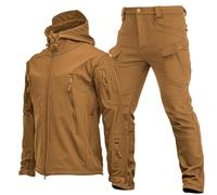 WENNEWU Veste De Ski à Capuche Chaude d'hiver, Ensemble Veste Tactique Et Pantalon De Combat, Veste Softshell Homme, Combinaison De Neige ImperméAble Coupe Vent 2 Ensembles,Kaki,XL