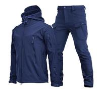 WENNEWU Veste De Ski à Capuche Chaude d'hiver, Ensemble Veste Tactique Et Pantalon De Combat, Veste Softshell Homme, Combinaison De Neige ImperméAble Coupe Vent 2 Ensembles,Bleu,S