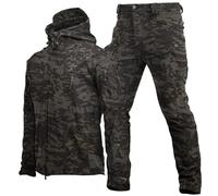 WENNEWU Veste Softshell ImperméAble pour Homme, Combinaison Tactique, Ensemble Veste Tactique Et Pantalon Combat, Uniforme Militaire Chasse Camouflage en ForêT, pour RandonnéE,Camo 4,XL