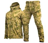 WENNEWU Veste Softshell ImperméAble pour Homme, Combinaison Tactique, Ensemble Veste Tactique Et Pantalon Combat, Uniforme Militaire Chasse Camouflage en ForêT, pour RandonnéE,Camo 3,L