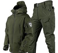WENNEWU Veste Softshell pour Hommes Uniformes Tactiques Ensembles Militaires ImperméAbles Combat L'ArméE VêTements Chasse Pantalon LéGer ExtéRieur Fermeture éClair Sweat Capuche,Vert,L