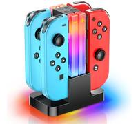Wenocally Coque de Station d'accueil pour Manette PS Joy Cons, Compatible avec Manette Nintendo Switch et contrôleur OLED avec 6 Modes d'éclairage RVB et Fonction minuterie
