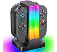 Wenocally Station de Charge pour Manette Switch 2 Joy Cons, Station de Charge Compatible avec Manette Nintendo Switch 2 avec 6 Modes d'éclairage RVB et Fonction Minuterie et Contrôle de l'éclairage