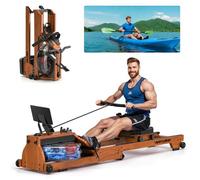 Wenoker Rameur d'eau pour la Maison en Bois Massif, rameur Pliable avec écran Bluetooth, Construction en Bois de qualité supérieure, Double Rail Coulissant, Charge maximale 150 kg