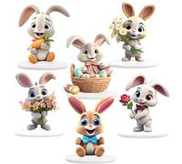 Wenqik Lot de 6 panneaux de table en forme de lapin de Pâques en bois 3D pour décoration de maison, ferme, chambre à coucher, salon