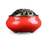 Wenrescry Brûleur d'encens en céramique avec Lotus, Rouge, avec 10 bâtons d'encens, Tapis Ignifuge, Porte-encens en Laiton Gourde - Parfait pour méditation, Relaxation et décoration intérieure