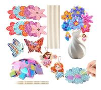 Wenrescry Kit de Fleurs à Créer avec Tissu Brillant - 10 Fleurs + 2 Papillons + 2 Pendentifs Princesse - Activité DIY Enfant - Cadeau Créatif pour Anniversaire, Fête, Loisirs Créatifs
