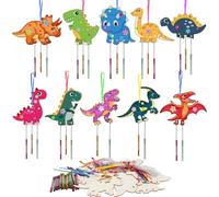Wenrescry Lot de 10 Carillons Éoliens Dinosaures en Bois - Kit DIY pour Enfants avec Pinceaux et Autocollants - Activité Créative pour Anniversaires, Ateliers et Bricolage