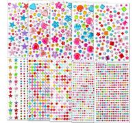 Wenrescry Pack de 2150 Pierres à Paillettes Autocollantes, Strass Multicolores pour Artisanat, Autocollants à Paillettes pour Bricolage pour Enfants, Formes Diverses, Pierres décoratives pour Visage