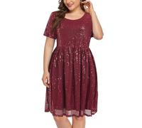 Wenrine Robe de soirée pour femme - Grandes tailles - Avec paillettes - Grande taille - Robe de soirée - Robe de cocktail, rouge bordeaux, 3XL grande taille