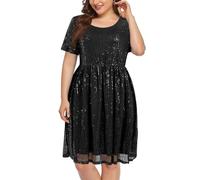 Wenrine Robe de soirée pour femme - Grandes tailles - Avec paillettes - Grande taille - Robe de soirée - Robe de cocktail, Noir , XXL grande taille