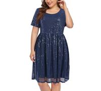 Wenrine Robe de soirée pour femme - Grandes tailles - Avec paillettes - Grande taille - Robe de soirée - Robe de cocktail, bleu foncé, XL grande taille