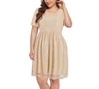 Wenrine Robe pour femme Grandes tailles avec paillettes Robe de soirée grande taille A Line Robe de fête de mariage Cocktail, champagne, L grande taille