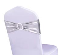WENSINL Lot de 100 rubans de chaise de mariage - Bandes élastiques avec boucle coulissante - Décoration de mariage - Sans housses de chaise (argent métallique)