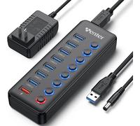 WENTER Hub USB 3.0 actif, 11 ports d'alimentation 36 W (12 V/3 A), répartiteur multiports USB 3.0 avec interrupteur marche/arrêt unique, hub USB 3.0, 7 ports de transfert de données et 1 port chargeur