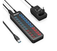 WENTER Hub USB avec bloc d'alimentation 36 W, hub USB 3.0 actif 11 en 1, concentrateur USB actif avec 1 port de charge intelligent et adaptateur d'alimentation 12 V/3 A, 7 ports USB 3.0 et 4 ports de