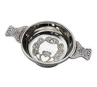 Wentworth Pewter - Grand quaich en étain avec motif de Claddagh, bol de dégustation du whisky, souper de Burns