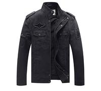 WenVen Homme Blouson en Coton Veste Coupe-Vent Cargo Blouson Zippé Gris S