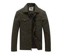 WenVen Homme Blouson en Coton Veste Coupe-Vent Veste Militaire Cargo Blouson Zippé Classique Manteau Casual Automne Veste d'Extérieur Grande Taille Vert Militaire XXL